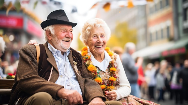 Senior German couple wearing traditional clothes at October Fest parade in Germany