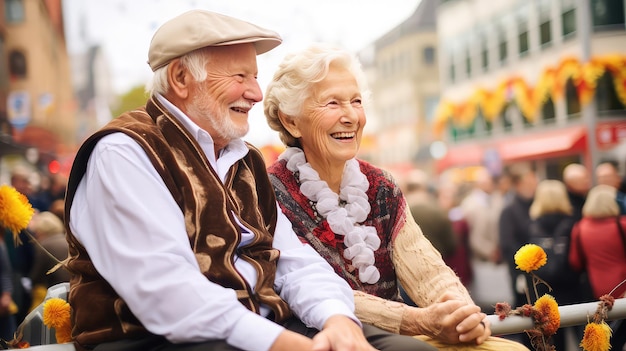 Senior German couple wearing traditional clothes at October Fest parade in Germany