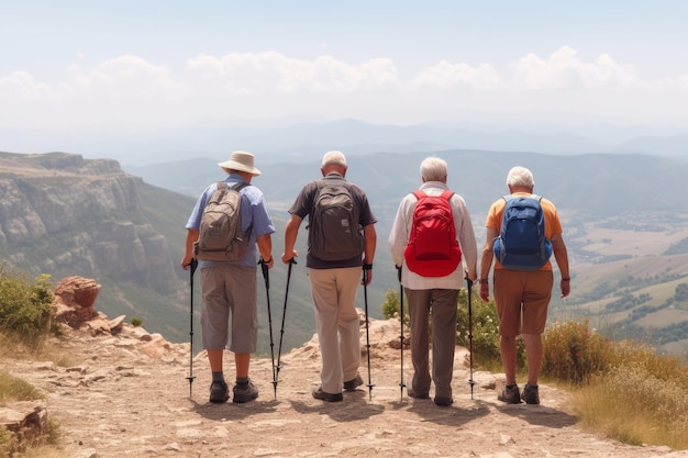 Senior groep wandelen berg Genereer Ai