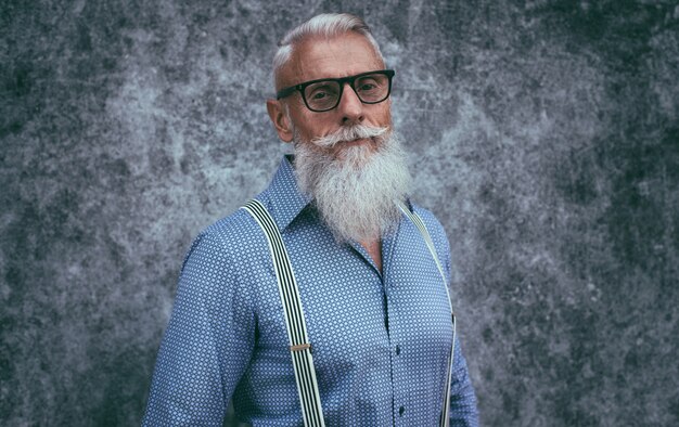 Senior hipster with stylish beard portraits