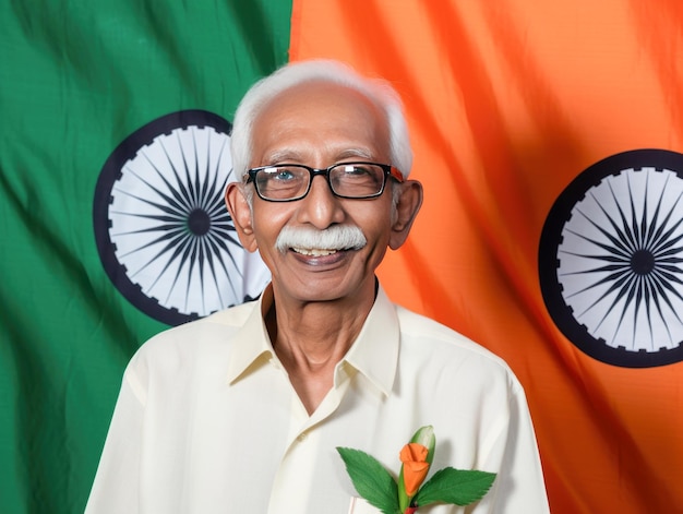 Senior indian man with tri color national flag
