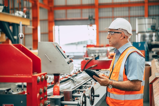 Senior ingenieur professionele werknemer blanke werknemer die werkt in de fabriek van de zware industrie