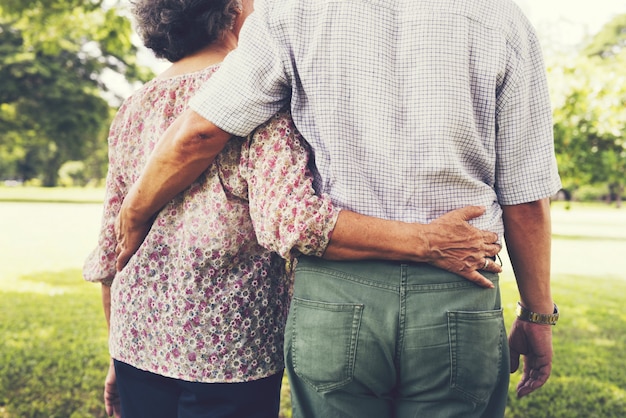 Senior Japanese couple in the park