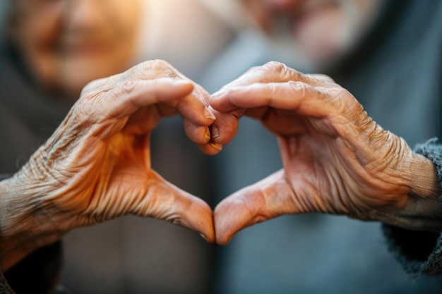 Foto senior koppels hand hart gebaar symboliseert liefde en relaties