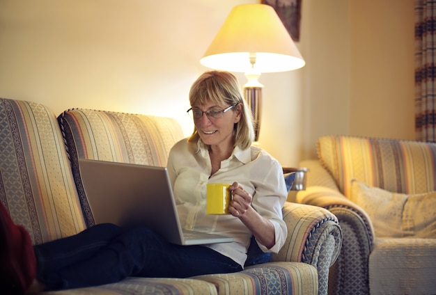 Senior lady using a laptop