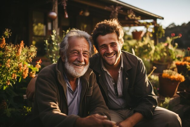 Senior lgbt-man gelukkig moment met huiselijk leven