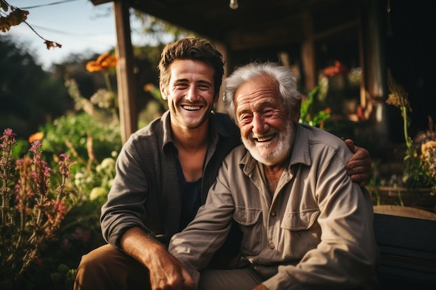 Senior lgbt-man gelukkig moment met huiselijk leven