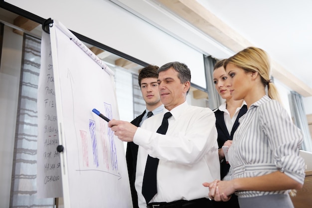 senior male business man giving a presentation at a  meeting at modern light office on a table board