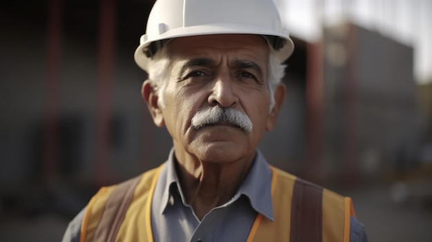 Senior male Hispanic civil engineer with determined face at construction site Generative AI AIG21