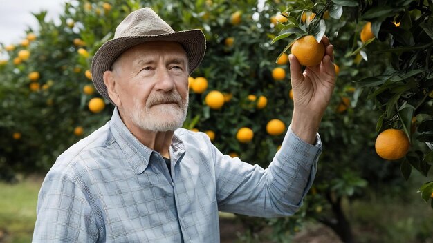 Senior man cultivating oranges