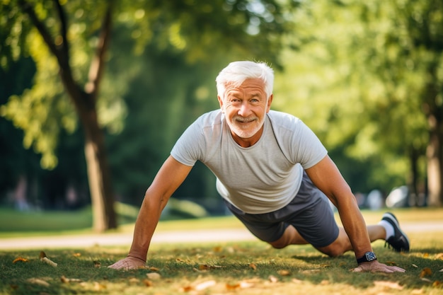 Senior man enjoying his workout in park