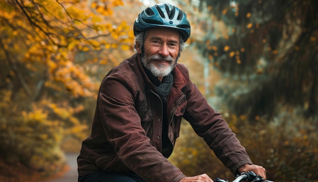 Photo senior man enjoying a ride with helmet happy active seniors images