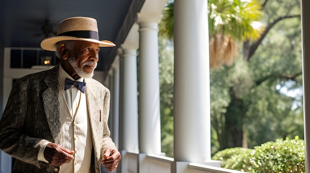 Photo senior man giving a guided tour of a historic plantation