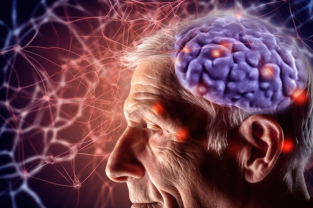 Фото Голова пожилого человека с размытыми пятнами, деменцией, заболеваниями головного мозга и психическими расстройствами