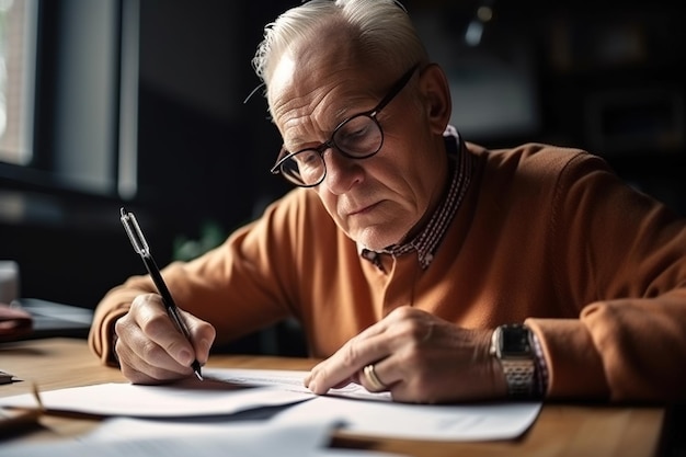 Старший мужчина рисует свои мемуары, созданные Ай