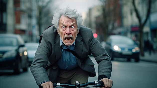 senior man riding bicycle in the city