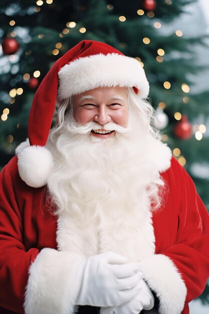 Senior man in santa claus costume smiling