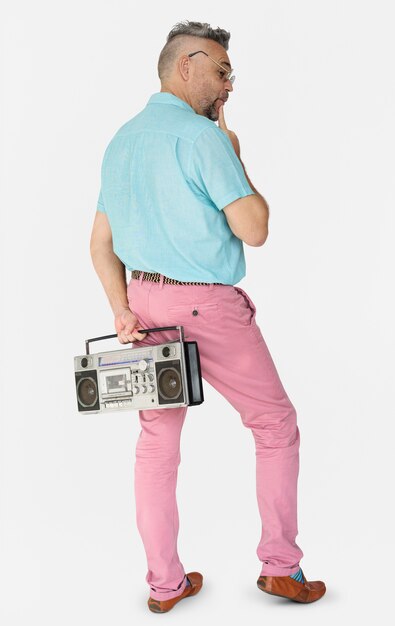 Senior Man Stylish Holding Radio