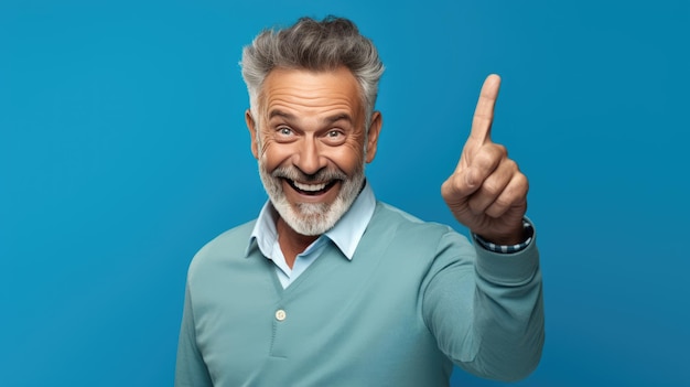 Senior man wearing casual clothes and glasses pointing with hand and finger to the side looking at the camera