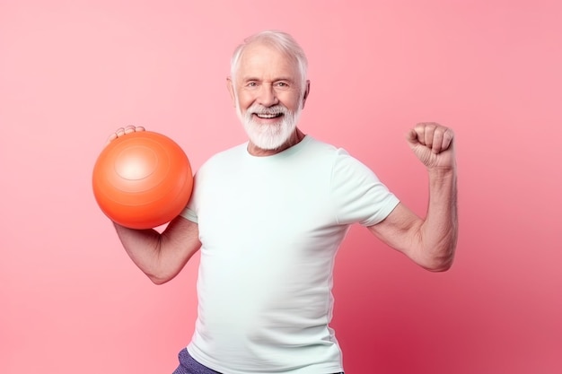 Senior man with a ball and a white shirt