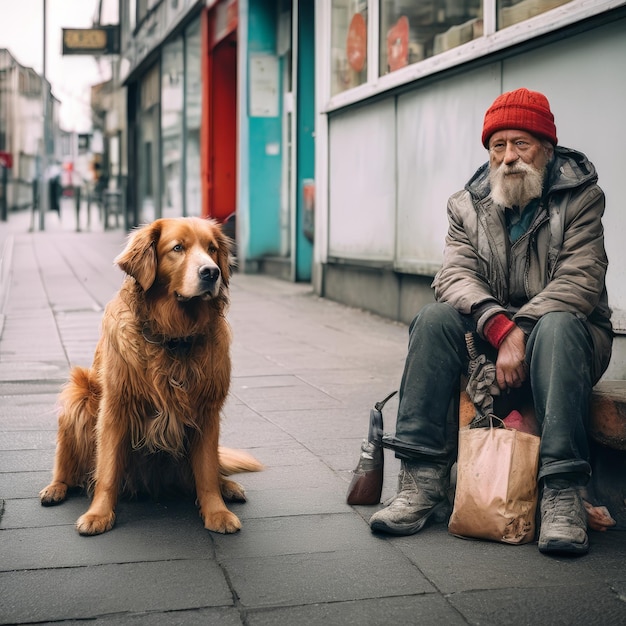 senior man with dog in the park senior man with dog in the park