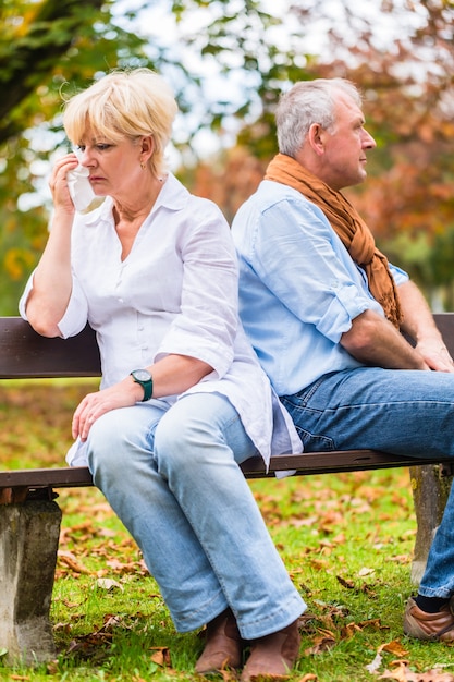 Senior man and woman having argument