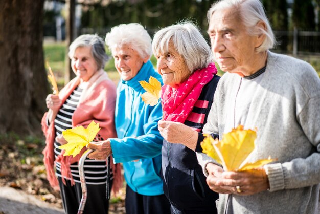 Senior mensen in park samen