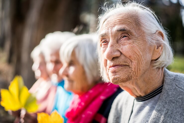 Senior mensen in park samen