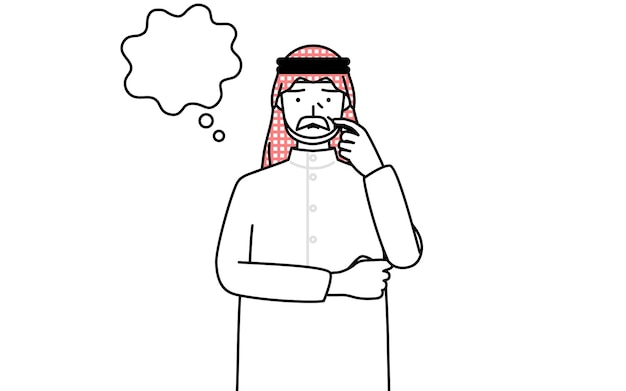 Foto senior moslimman denkt terwijl hij zijn gezicht krabt