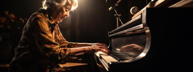 Senior musician plays the piano