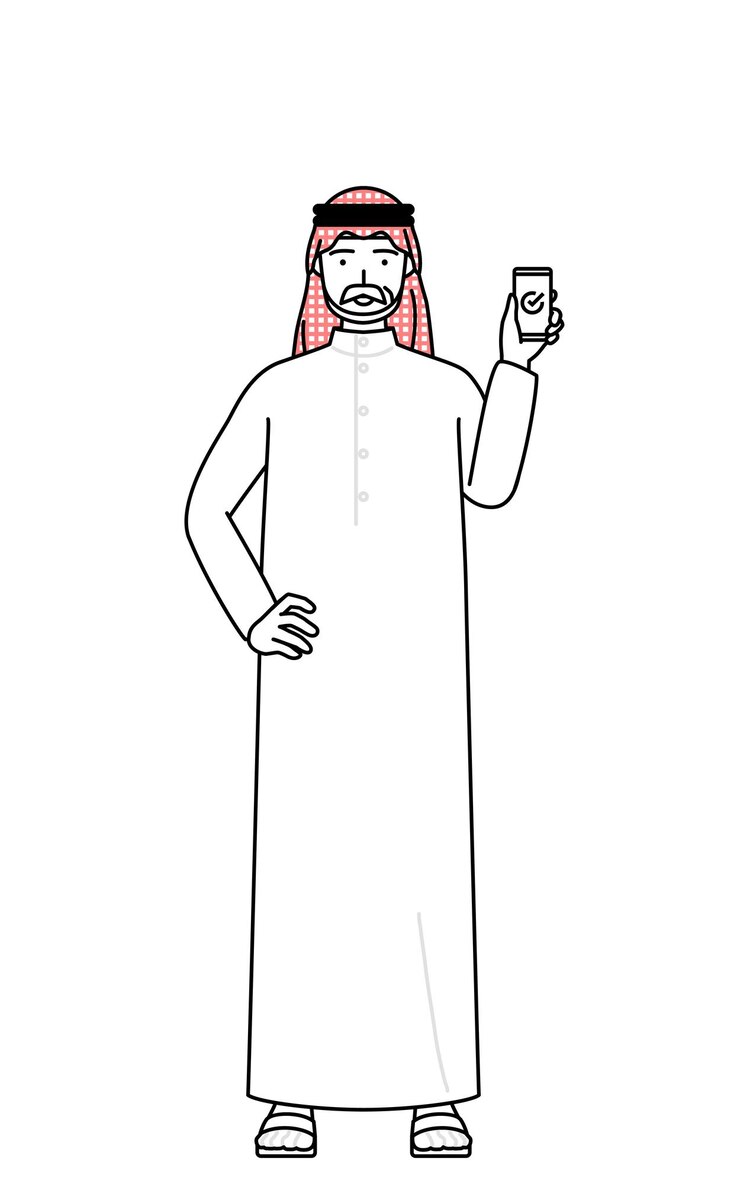 Photo 仕事でスマートフォンを使用している上級イスラム教徒の男性