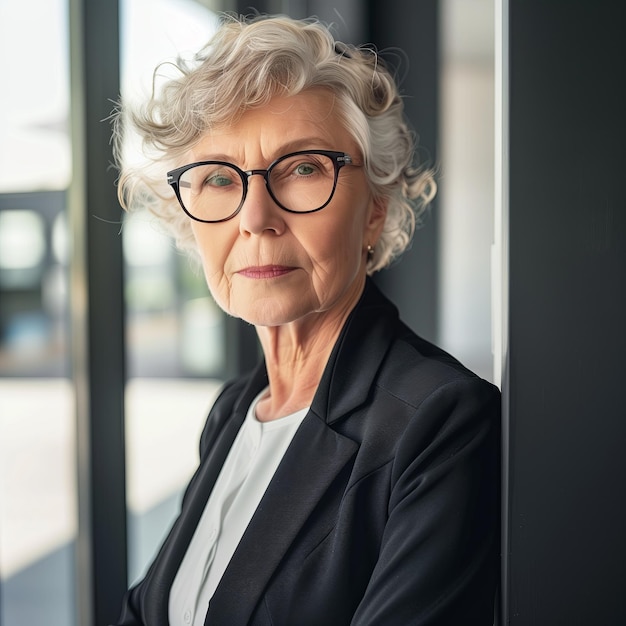 Senior old business woman employee in glasses portrait