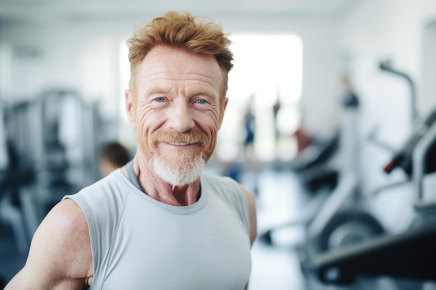 senior old man happy expression in a gym fitness teacher concept ai generated