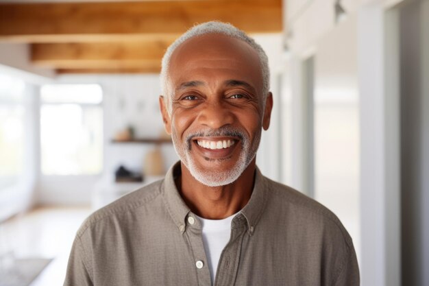 senior old man happy expression at new home ai generated