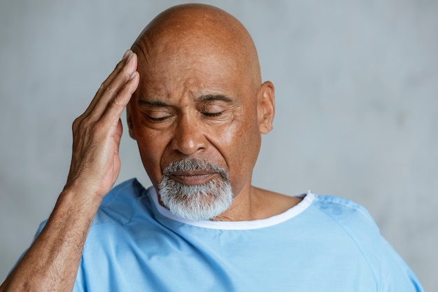 Senior patiënt met hoofdpijn