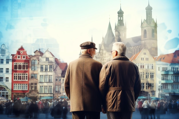 Senior People In A charming European cityscape