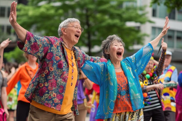 사진 노인 들 은 즐거운 축제 인 프라그마 에서 거리 에서 춤 을 추고 있다