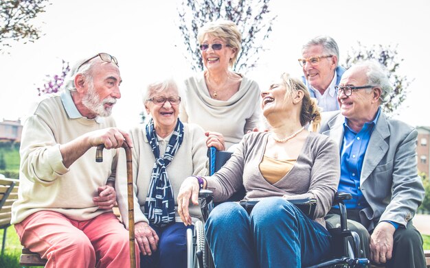 Senior people walking outdoors