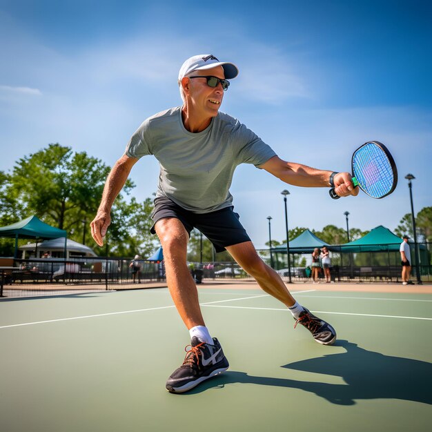 Photo senior playing pickleball