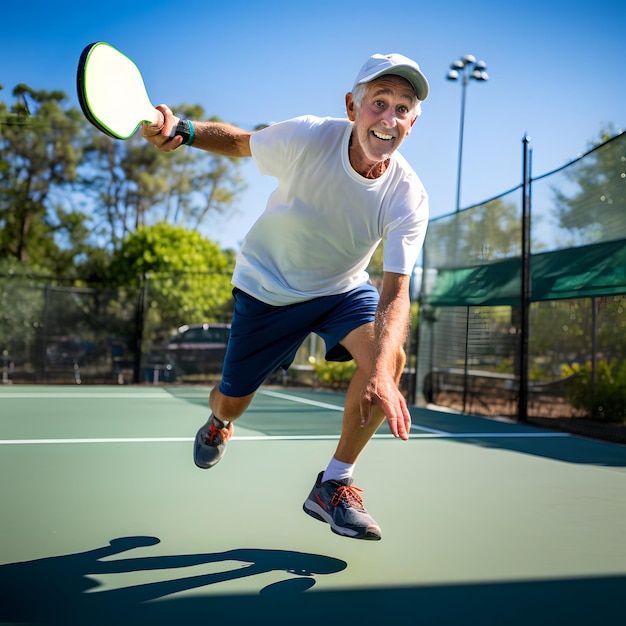 Senior playing pickleball