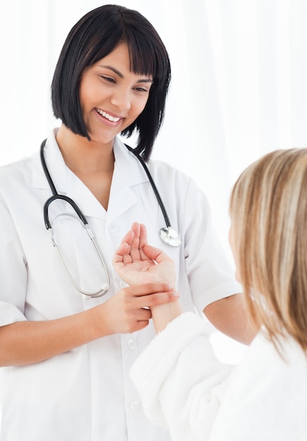 Senior talking with her nurse