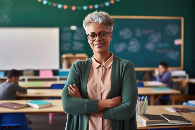 Photo senior teacher standing in classroom ai