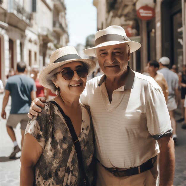 Senior tourist couple in a city Generative AI