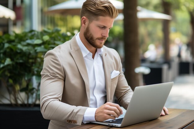 Foto senior volwassen financier investeerder werken glimlachend en tevreden met documenten volwassen zakenman op papierwerk met facturen en contracten met behulp van laptop in kantoor