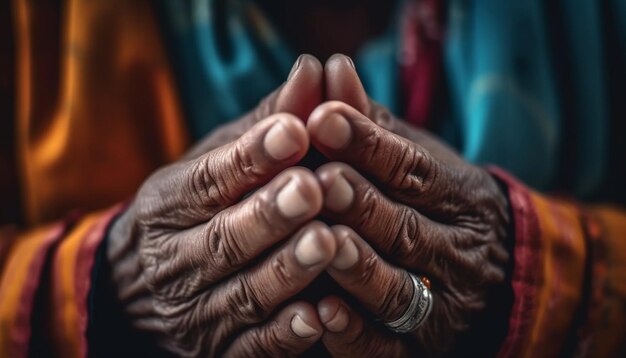 Senior volwassenen die mediteren biddende spiritualiteit maakt deel uit van levensstijlen en culturen gegenereerd door AI