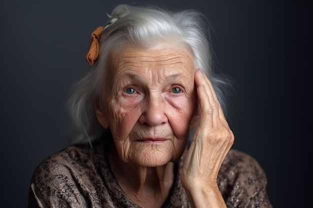 Senior vrouw hand op haar gezicht terwijl ze naar je kijkt gemaakt met generatieve ai