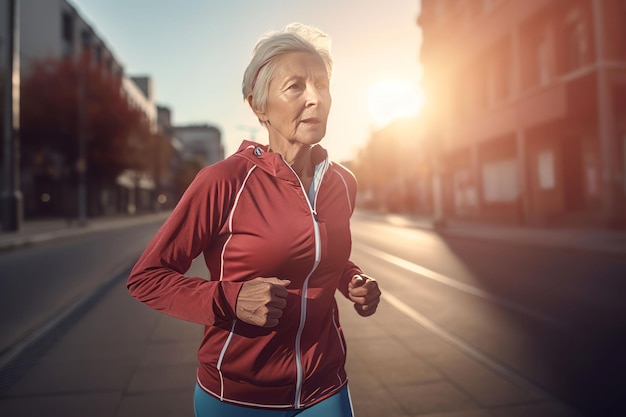 Senior vrouw joggen Oude volwassen runner Genereer Ai