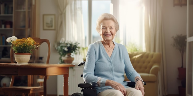 Senior vrouwen met rolstoel thuis