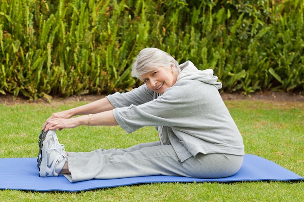 Senior woman doing her streches