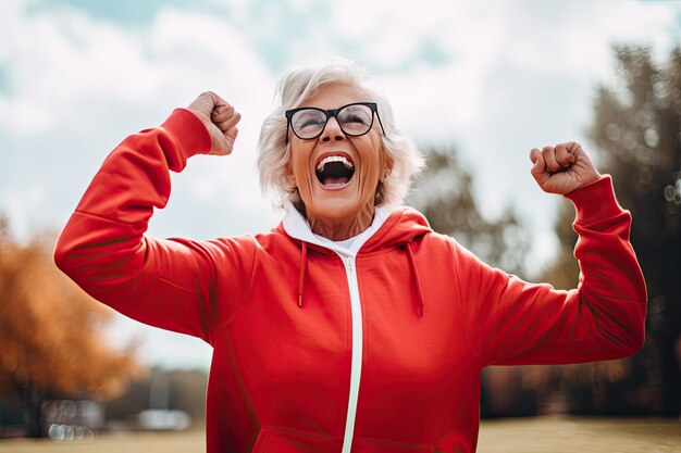 Senior woman doing sport exercises outdoor